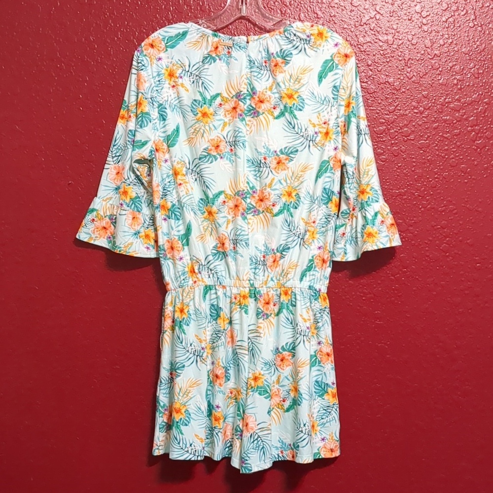 CABANA LIFE Floral/Cayman-Ruffle 3/4 Sleeves-Pockets-Tassels V Neck- UPF50+ - Picture 4 of 12
